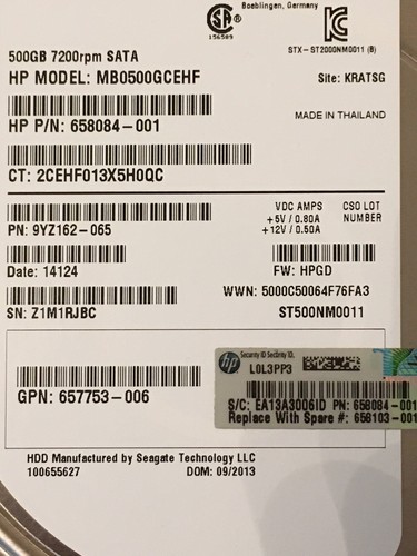 MB0500GCEHF 658084-001 HP 500Gb 7.2K Hard Disk - Picture 3 of 7