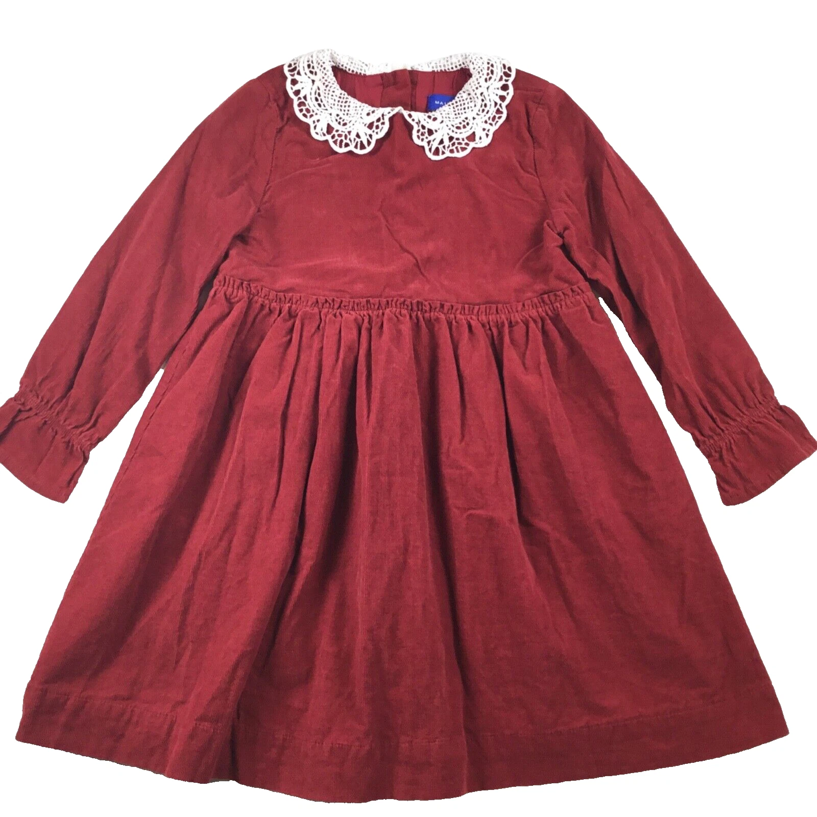 MAISON ME Long Sleeve Girls 5Y Dress Corduroy Lace Collar Classic Cottage Red