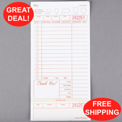 3 Part Carbonless Guest Checks 2000 Pack Tan White Receipt Stub Restaurant