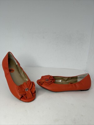 ME TOO Orange Patent LEATHER Women Size 6 M Open Toe Bow Ballet Flats Shoes
