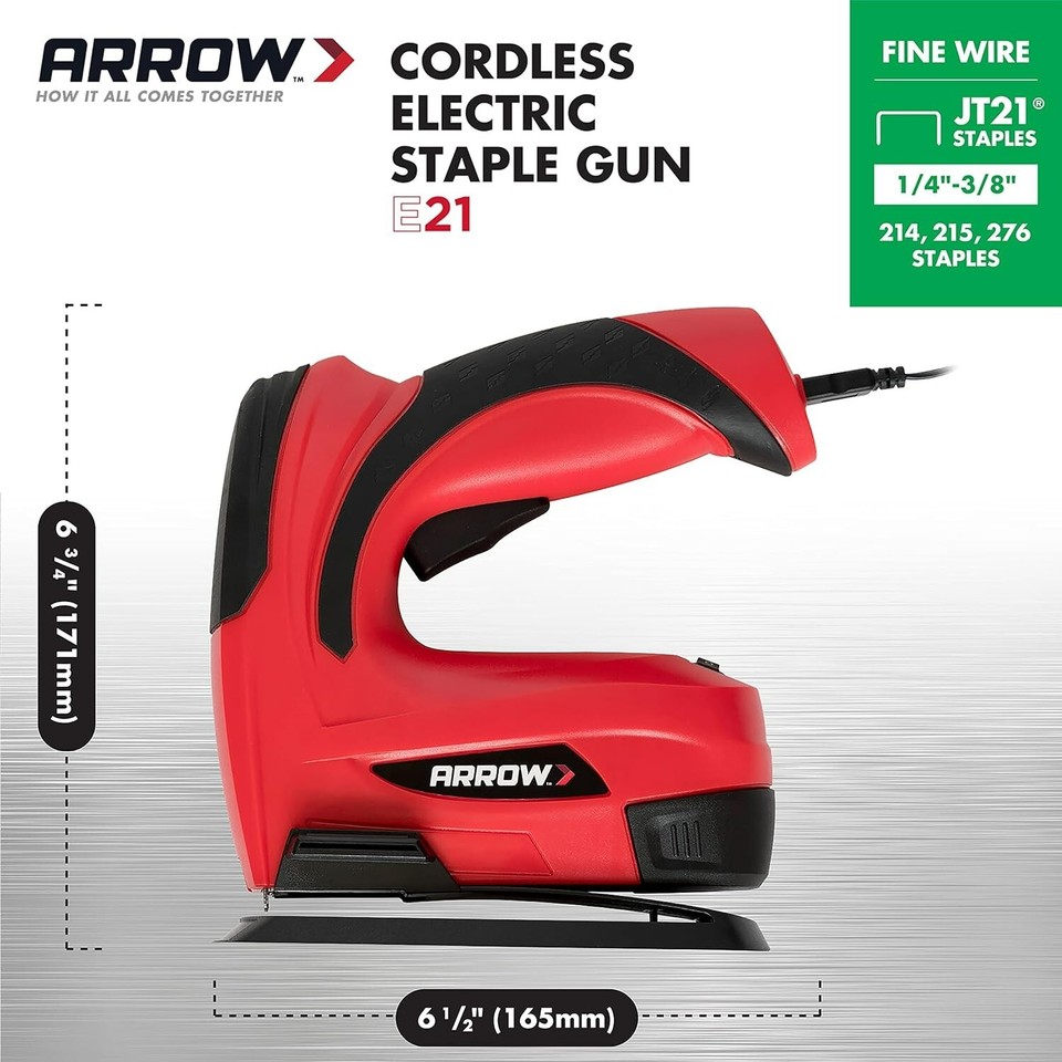 Arrow E21 Cordless Electric Light Duty Staple Gun Works with JT21