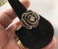 Beautiful Rose Shaped Stainless Steel with CZ Center Ring NEW Size 8 Approx 1