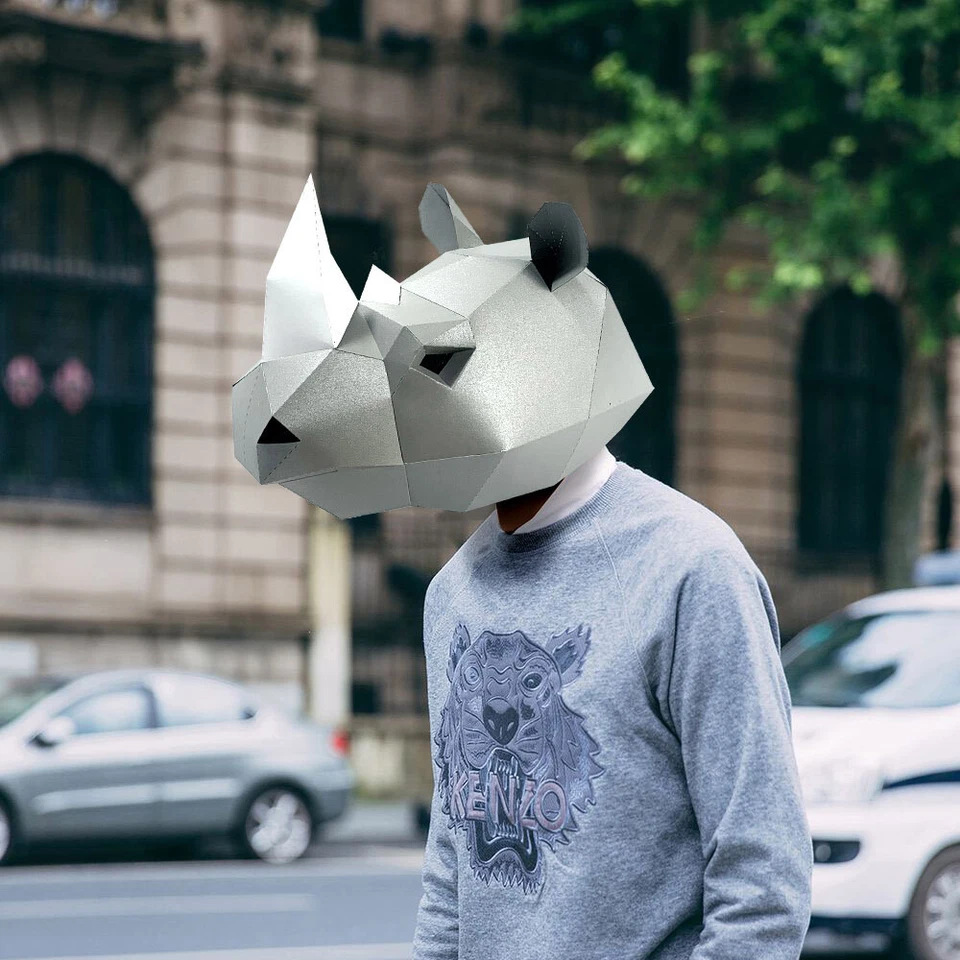 Paper Mask Rhinoceros Halloween Costume Rhino Cosplay Paper Craft Model Mask - Image 2 of 4
