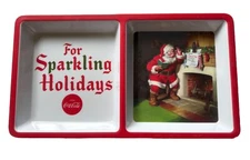 Coca Cola Two Section Melacore Xmas Tray.  Dishwater Safe.