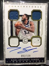 17-18 CORNERSTONES KARL-ANTHONY TOWNS QUAD JERSEY RELICS AUTO #091/129 Game Used