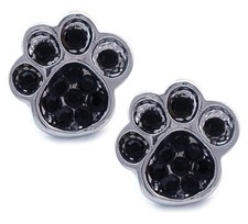 Black Crystal Doggy Dog Puppy Pet Bear Animal Paw Stud Post Earrings Jewelry