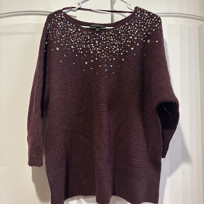 Women's Plus Size Lane Bryant Purple Sequined LS Sparkly Wool Sweater Size 14/16