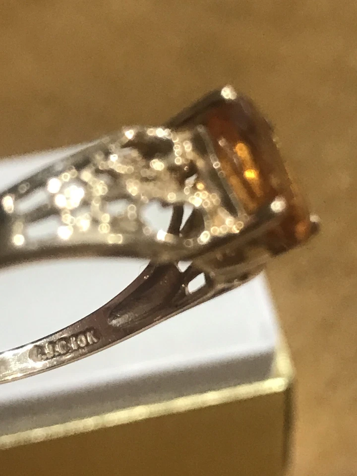 Anillo de filigrana solitario corte cojín topacio naranja oro amarillo 10K  Foto 2 de 4