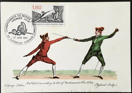 1981 WORLD CUP FENCING ART D'ESCRIME FECHTEN FRANCE MAXIMUM CARD FDC POSTMARK