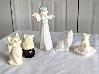 エイボン★コロンボトル★かわいい猫★Sitting Pretty (sit55) Avon 5 CAT bottles figurines cologne vintage Sitting pink and