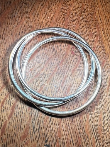Vintage 3er Set Splitter plattiert schwere runde ineinandergreifende Armreif Armbänder