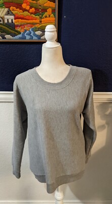 ICHI Gray Ribbed Striped Stripe Pullover Crew Neck Sweater Sz Large L