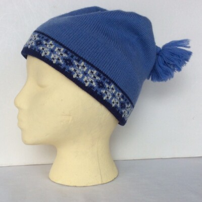 LL Bean Women’s Wool Ski Beanie Cornflower Blue Navy Snowflake OSFA