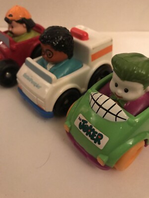Lot Of 3 Little People Wheelies Joker Red Car Ambulance 