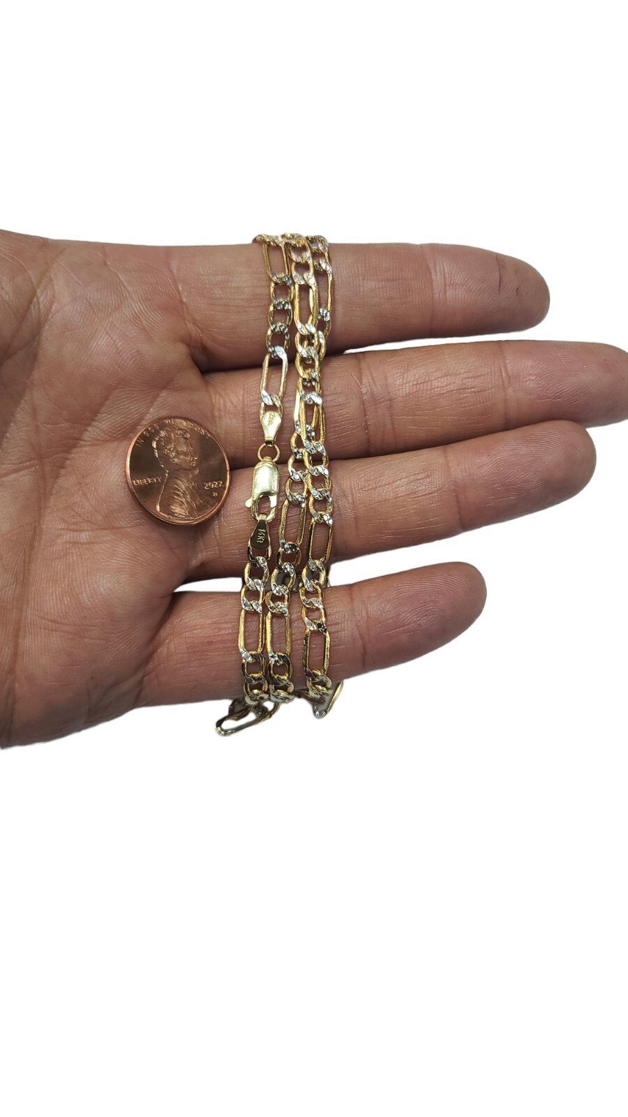 New 4.2 mm Figaro White Pave Link Chain Necklace Real 14k Gold 16 to 28 Inches image 9