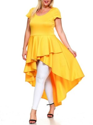 Plus Size Yellow Hi Low Cascade Ruffle Peplum Top Blouse XL 1X