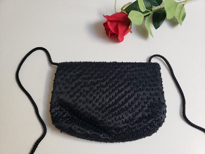 La Regale Black Beaded Purse Evening Bag Clutch Vintage 70s  display picture 3