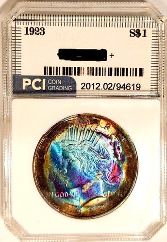 1923 Gem BU +++ Peace Dollar Eye Appealing Monster Rainbow Toned