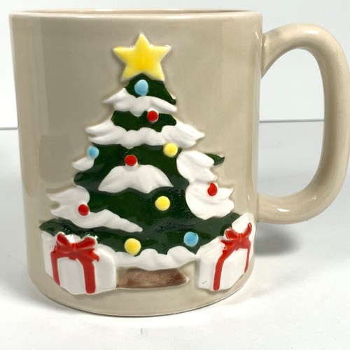 Otagiri 4 Mugs Christmas Tree Coffee Cups Ceramic Pottery Hand Painted Japan - Picture 2 of 10