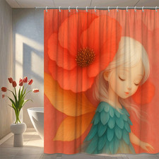 Cute Floral Shower Curtain with Orange Flower Design