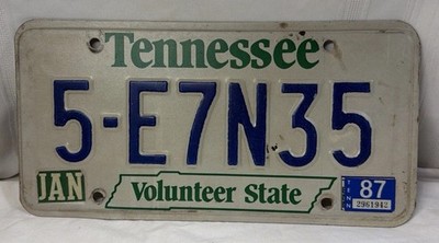 1986 Tennessee Vintage License Plate Volunteer State 5-E7N35 Sullivan County