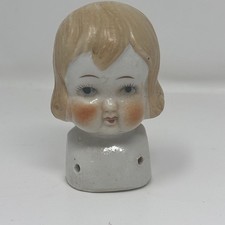 Japan Porcelain China Doll Shoulder Head Molded Blonde Hair Blue Eyes MINT