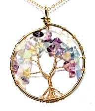 Gold Tone Amethyst Semi Precious Stone Tree Of Life 20" Necklace -NWOT (#2976)