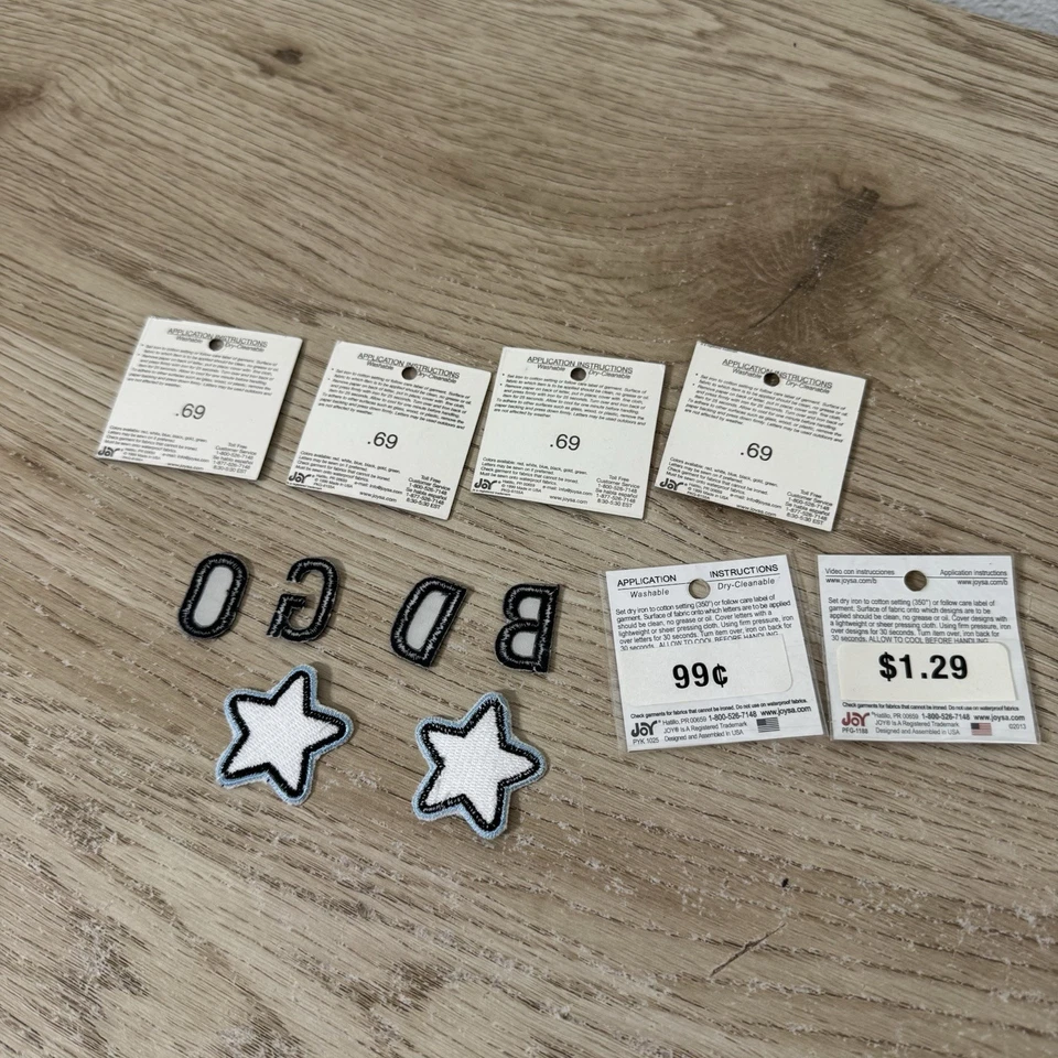 Small Embroidered Patch Lot - Joy Letter Shop- Letters, Stars, Soccer Ball - Image 3 of 3