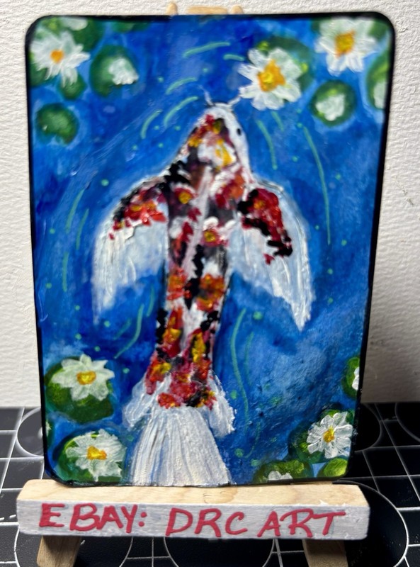 aceo original gouache painting koi fish DRC Art COA free shipping 2.5”x3.5”