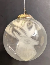 Mid West Kugel Clear Etched White Glass Reindeer Elk Christmas Tree Ornament 3”