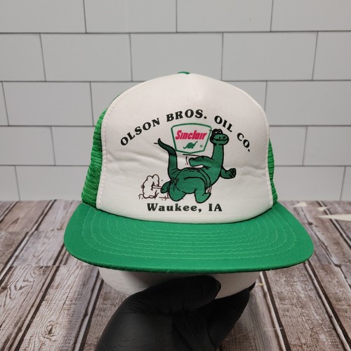 Vintage Sinclair Dino Trucker Hat Olson Bros Oil Waukee IA DA Designer Award