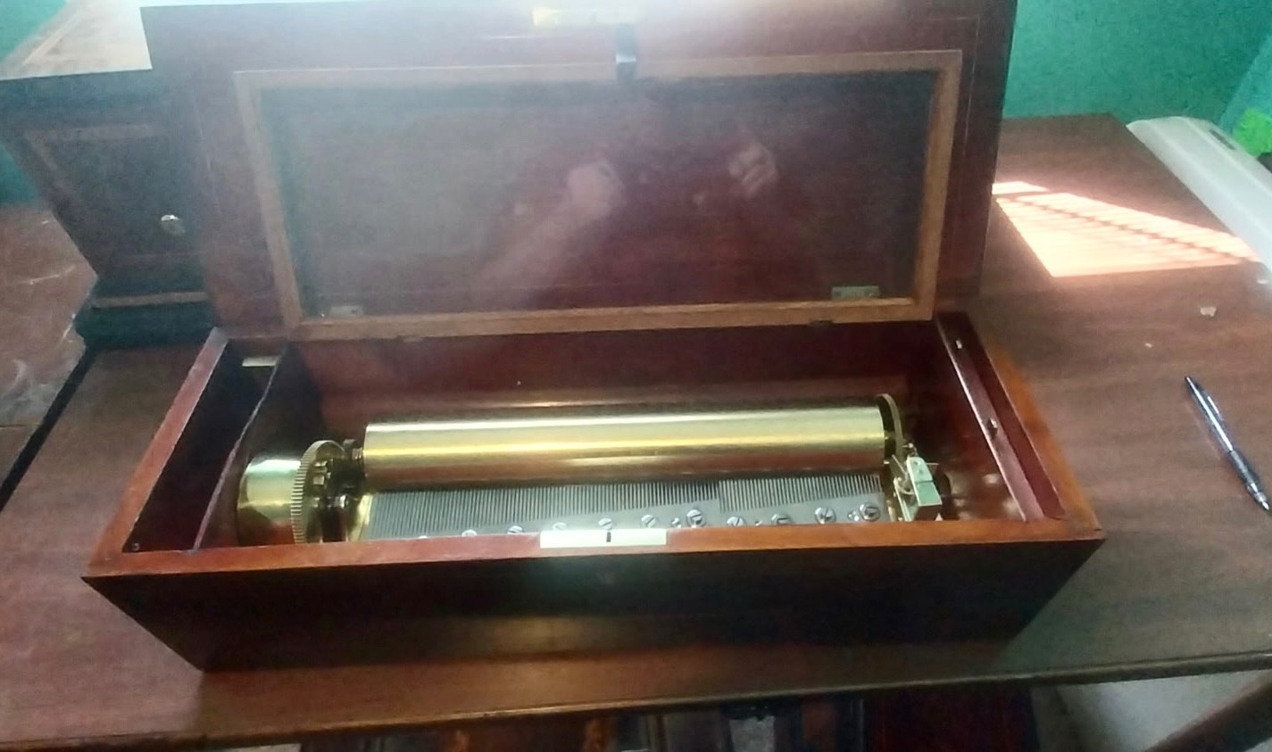 WEBBER COLLECTION Antique Swiss 13" Cylinder "Piano-Forte" Ouverture Music Box