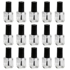 15 Pcs Transparent Nail Bottles Glass with and Brush for Cosmetic