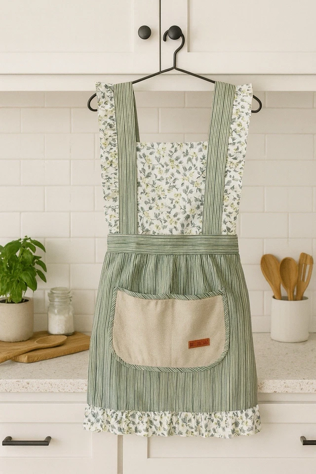 复古花卉荷叶裙带大毛圈口袋,防水双层 D — 第 4/4 张图片