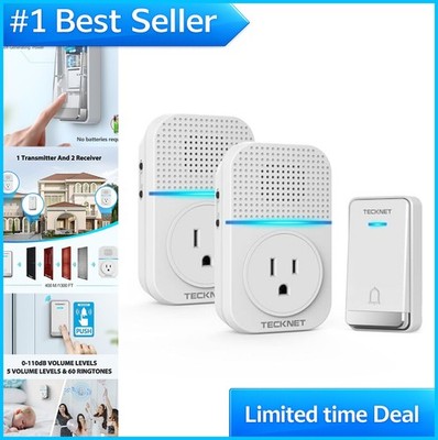 Wireless Doorbell Kit Plug In Self Powered No Battery 1300ft Range IP66