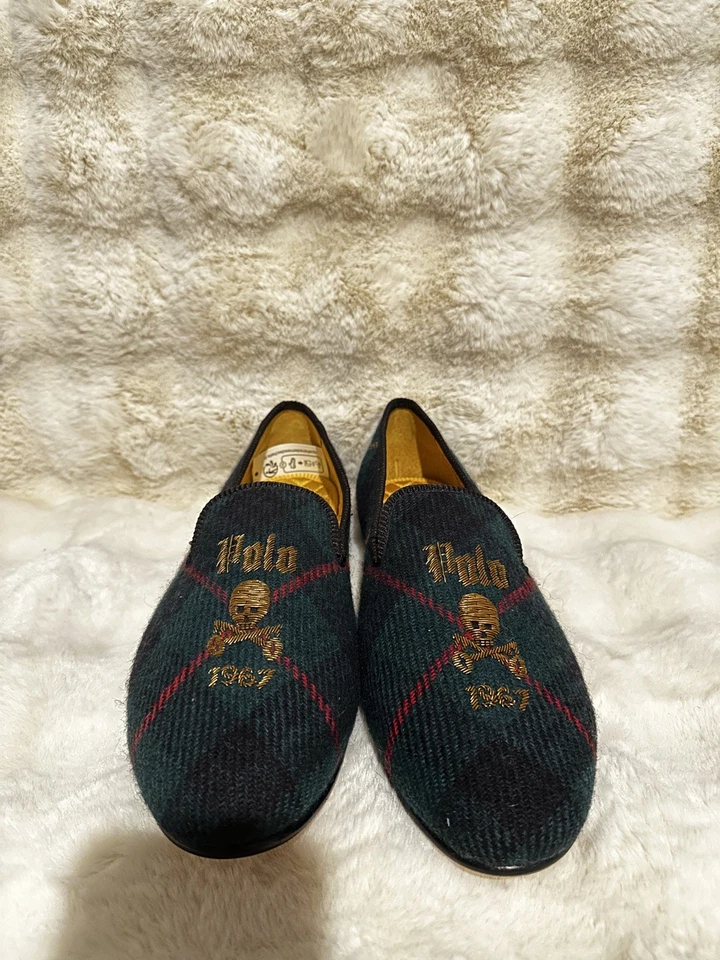 Polo Ralph Lauren Paxton Lana Cuadros Verde Zapatilla Zapatos Calavera y Llaves - Hombres Talla 13 Foto 4 de 4