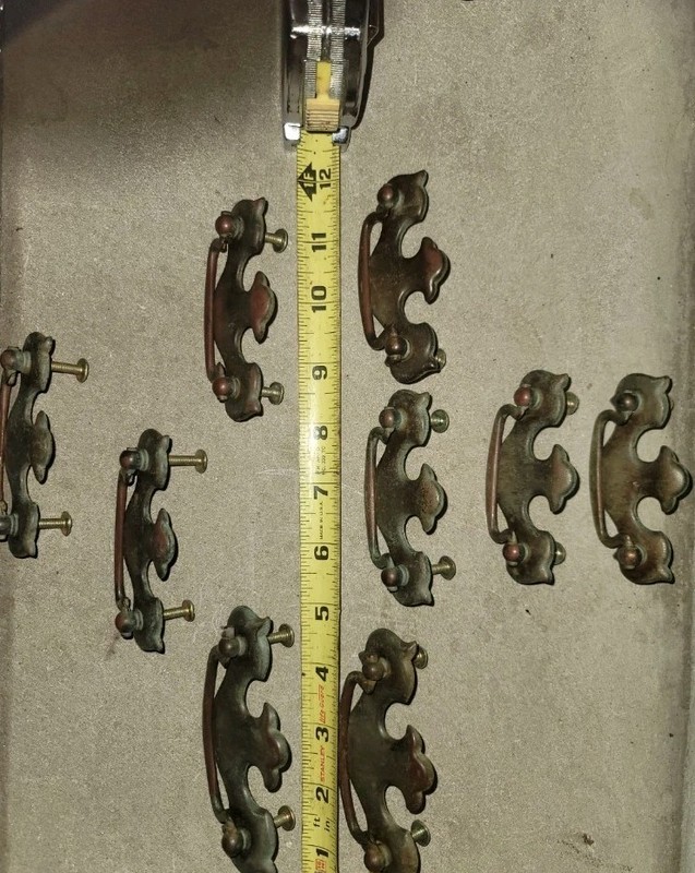 Lot Of 9 Vintage Brass Chippendale Drawer Pulls And Screws