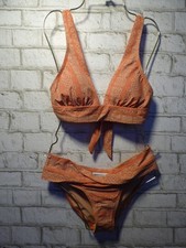  196 Robin Piccone Coral Orange Cream Isla Hipster Bikini Set Medium NEW R644