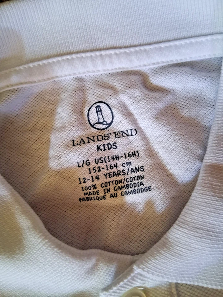 NEW Lot 2 Lands End Kids White Polo Shirts 14 16 Large 14/16H  Boy girl Uniform - Image 3 of 4