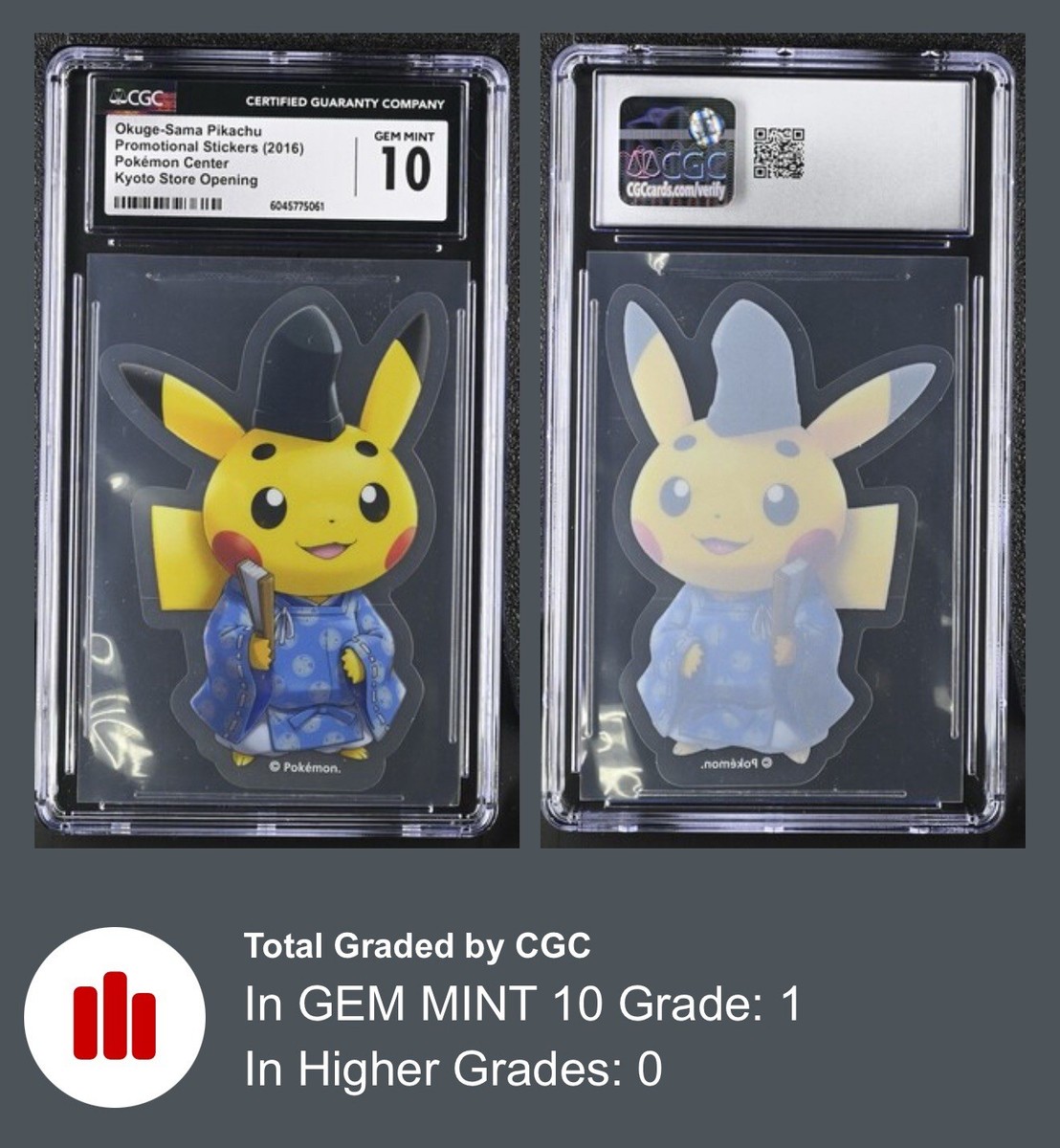 Pokémon 2018 Pokemon Center Store Kyoto Okuge-Sama Pikachu CGC 10
