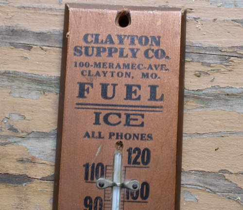 1910's CLAYTON MISSOURI SUPPLY CO. FUEL & ICE Old Wooden Thermometer Sign ~NICE - Bild 3 von 6