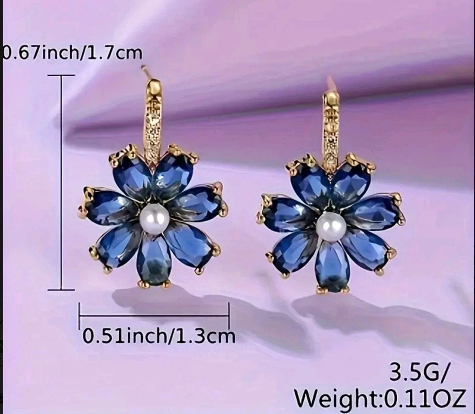 Pendientes Piedras Preciosas Azules Flor Otoño Moda Joyería NUEVO Envío Gratis Foto 3 de 3