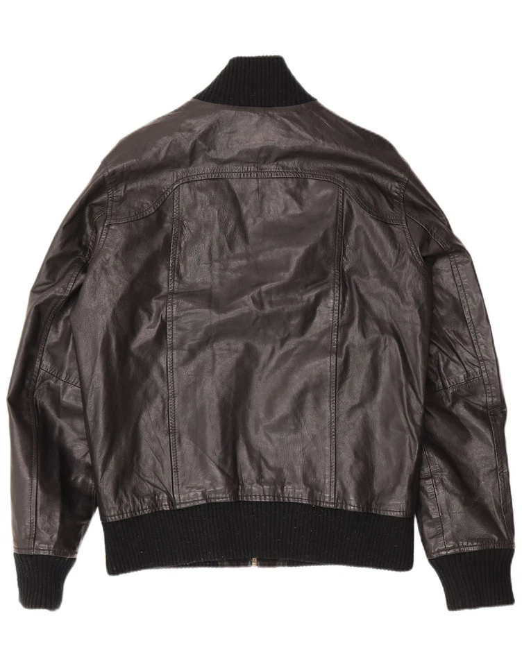 Jaqueta de couro masculina bombardeiro JACK & JONES Reino Unido 38 média couro preto BU01 - Imagem 2 de 3