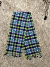 Scottish 100 Cashmere Scarf Green/Blue Tartan Heritage Plaid Fringed Unisex