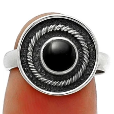 Natural Black Onyx - Brazil 925 Sterling Silver Ring s.7.5 Jewelry R-1439