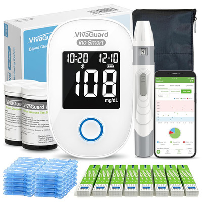 Ino Smart Bluetooth Blood Glucose Monitor Kit with Free App, Rechargeable Backli