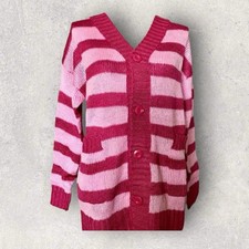 LuLaRoe Womens Cable Knit Lucille Cardigan Sweater Pink Striped Size Medium NWT