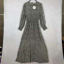 Atmos & Here Dress Womens 12 Black White Jai Split Front Elastic Waist Maxi NEW