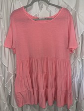 Women’s Zenana Tiered Dress Bright Pink Short Sleeve Size 1X