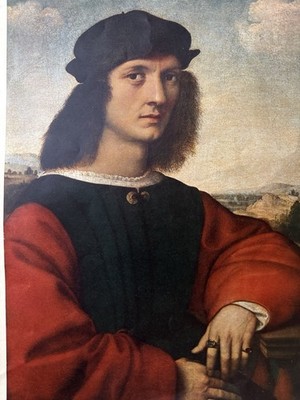 Raphael  Portrait of Agnolo Doni  Vintage Italian Alinari Print, 17×21 in